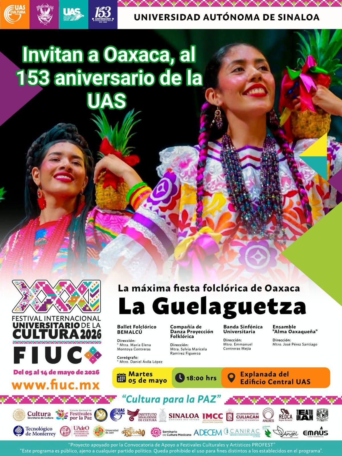 El FestiUAS 2026, tiene a Oaxaca como invitado y más de 250 actividades gratuitas